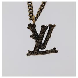 Louis Vuitton-LOUIS VUITTON LV Wood Necklace metal Dark Silver MP2818 LV Auth 95075-Metallic