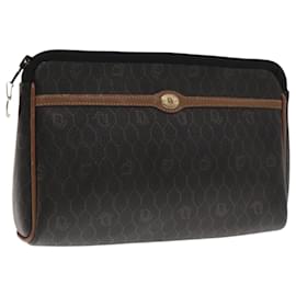 Christian Dior-Christian Dior Trotter Canvas Clutch Bag PVC Leather Black Brown Auth ti2133-Brown,Black