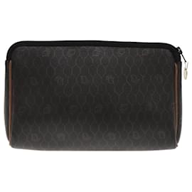 Christian Dior-Christian Dior Trotter Canvas Clutch Bag PVC Leather Black Brown Auth ti2133-Brown,Black