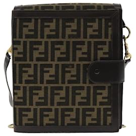 Fendi-FENDI Zucca Canvas Shoulder Bag Brown Black Gold Auth 94107-Brown,Black,Golden