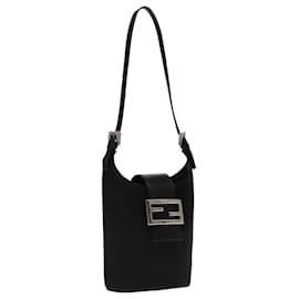 Fendi-FENDI Mamma Baguette Shoulder Bag Nylon Leather Black Silver Auth ep6018-Black,Silvery
