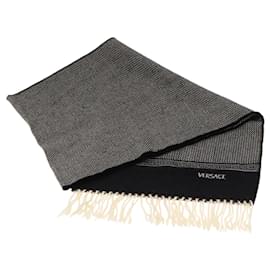 Versace-VERSACE Scarf Wool Black Auth am6943-Black