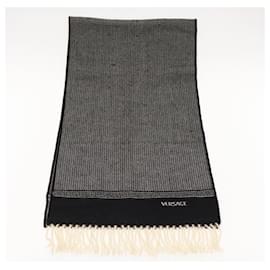 Versace-VERSACE Scarf Wool Black Auth am6943-Black