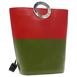 Céline-CELINE Shoulder Bag Leather Red Silver Auth 95033-Silvery,Red