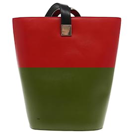 Céline-CELINE Shoulder Bag Leather Red Silver Auth 95033-Silvery,Red
