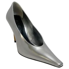 Lanvin-Lanvin Silver Leather Swing Pumps-Silvery