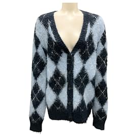 Michael Kors-Michael Kors Collection Light Blue / Navy Blue Knit Cardigan Sweater-Blue