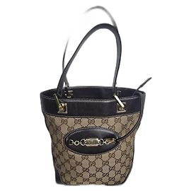 Bolsa Gucci de lona e couro marrom Marrom