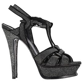Saint Laurent Tribute Platform Sandals in Black Glitter and Suede Black