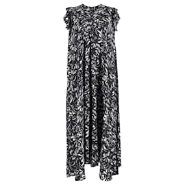 Balenciaga-Balenciaga Printed Midi Length Tent Dress in Black Silk-Black