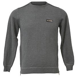 Grauer Wollpullover mit Balmain-Logo-Patch und Rundhalsausschnitt Grau