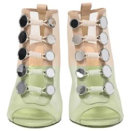 Christian Louboutin-Bottes peep-toe embellies Marika 100 en maille nude de Christian Louboutin-Marron,Chair