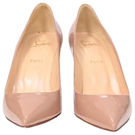 Christian Louboutin-Christian Louboutin Kate 85 Pointed Pumps in Nude Patent Calf Leather-Brown,Flesh
