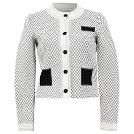 Dior-Christian Dior Knitted Button-Down Jacket in White and Black Cotton-White