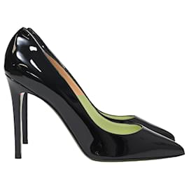 Christian Louboutin-Christian Louboutin Pigalle 100 Pointed Pumps in Black Patent Calf Leather-Black