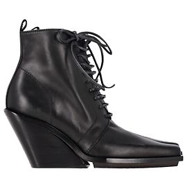 Bottines à talons compensés à lacets Ann Demeulemeester en cuir noir Noir