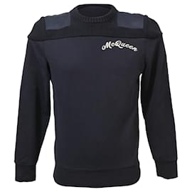 Alexander Mcqueen- Alexander Mcqueen Logo Crewneck Sweater in Navy Blue Cotton and Wool-Blue,Light blue