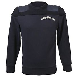Suéter de gola redonda em algodão e lã azul marinho com logo Alexander Mcqueen Azul Azul claro