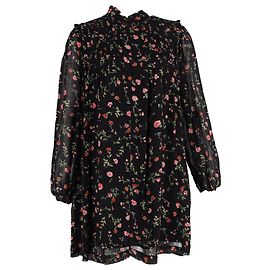 Abito mini a maniche lunghe in viscosa multicolore con stampa floreale e pieghe Ganni Elm Multicolore