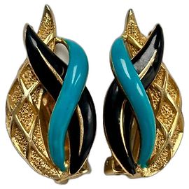 Boucles d'oreilles Balenciaga en émail noir bleu doré Noir Bleu Doré