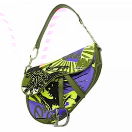 Christian Dior-Christian Dior Saddle Bag in Red Multicolor Canvas-Red,Multiple colors