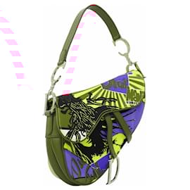 Christian Dior-Christian Dior Saddle Bag in Red Multicolor Canvas-Red,Multiple colors