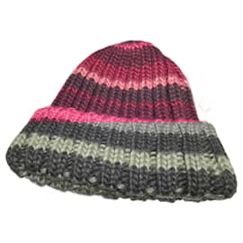 Autre Marque-InWear striped beanie in wool-Brown,Pink,Red,Fuschia