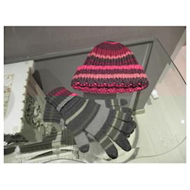 Autre Marque-InWear striped beanie in wool-Brown,Pink,Red,Fuschia