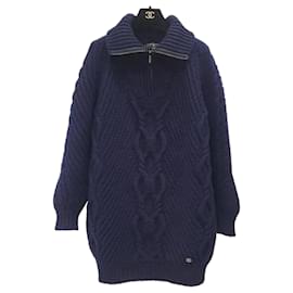 Chanel-CHANEL 18A HAMBURG Navy Blue Cashmere Wool  Knit Sweater Dress  Sz.38-Dark blue
