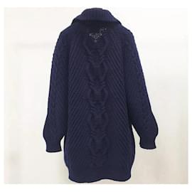 Chanel-CHANEL 18A HAMBURG Navy Blue Cashmere Wool  Knit Sweater Dress  Sz.38-Dark blue