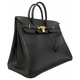 Hermès-Hermes Birkin 40 Handbag in Black Ardennes Leather-Black