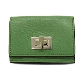 Fendi-Fendi Green Leather Tri-fold Wallet-Green