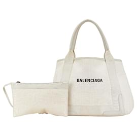 Balenciaga-Balenciaga Navy Cabas Handbag-White