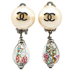 Chanel Coco Mark Ohrringe mit falschen Perlen Silber