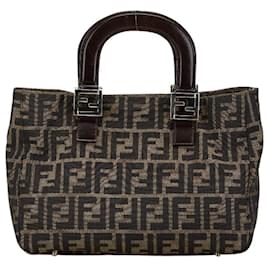 Fendi-Fendi Zucca Tote Bag-Brown,Silvery