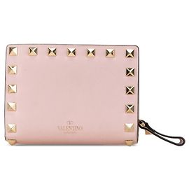 Valentino Rockstud Bi-fold Wallet in Pink Leather Pink