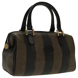 Fendi-FENDI Mini Sac à Main en Toile Pécan Marron Noir Or Auth 95610-Marron,Noir,Doré