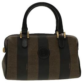 Fendi-FENDI Mini Sac à Main en Toile Pécan Marron Noir Or Auth 95610-Marron,Noir,Doré