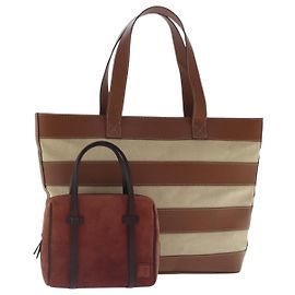 BALLY Sac Tote Toile Cuir 2Set Beige Marron Rouge Auth bs19097 Marron Rouge Beige