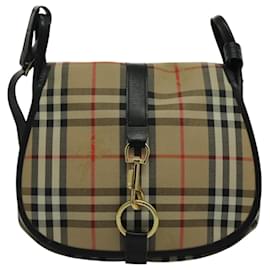 Autre Marque-Burberrys Nova Check Shoulder Bag Canvas Beige Gold Auth 95684-Beige,Golden