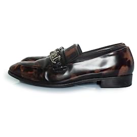 Autre Marque-Prada, Tortoise printed chain loafers-Brown