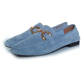 Autre Marque-Bibi Lou, Lavender suede loafers with horse bit-Blue,Purple