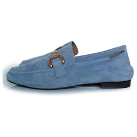 Autre Marque-Bibi Lou, Lavender suede loafers with horse bit-Blue,Purple