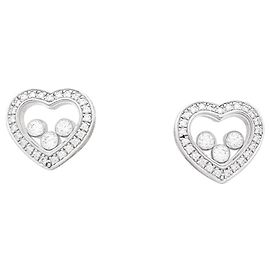 Boucles d'oreilles Chopard "Happy Diamonds" or blanc, diamants. Autre