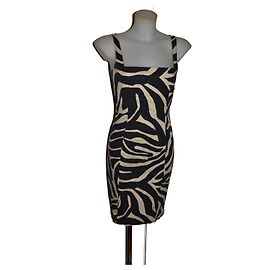 Vestido midi Les Copains bege e preto de algodão Preto Bege