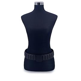 Fendi-Black Leather Elastic Logo Buckle Wide Belt Size 85/34-Black