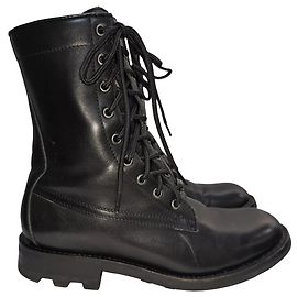Louis Vuitton Zipped and Lace-Up Combat Boots in Black Leather Black