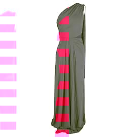 Autre Marque- Saloni Draped Maxi One-Shoulder Cutout Dress in Pink Viscose-Pink