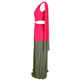 Autre Marque- Saloni Draped Maxi One-Shoulder Cutout Dress in Pink Viscose-Pink