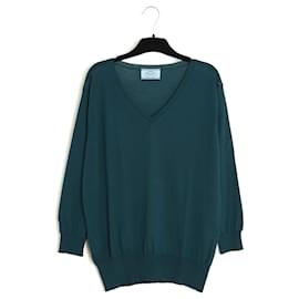 Prada Oversized Pull Top FR36/38 Blau Grün Wollpullover UK8/10 US6/8 Blau Grün